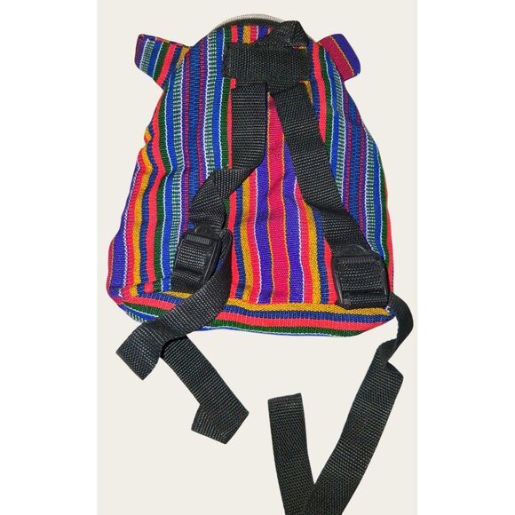 Childsize Handmade Elephant Backpack Woven Multicolor Stripes Yellow Paws - Picture 6 of 9